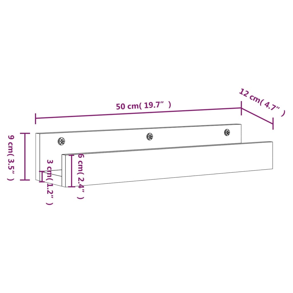 Wall Shelves 2 pcs 50x12x9 cm Solid Wood Pine