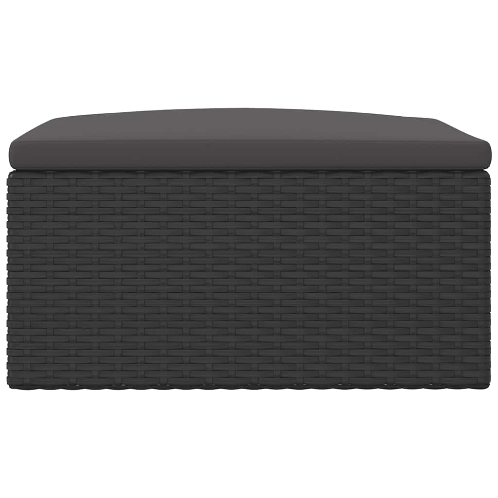 Garden Footstool with Cushion Black Poly Rattan