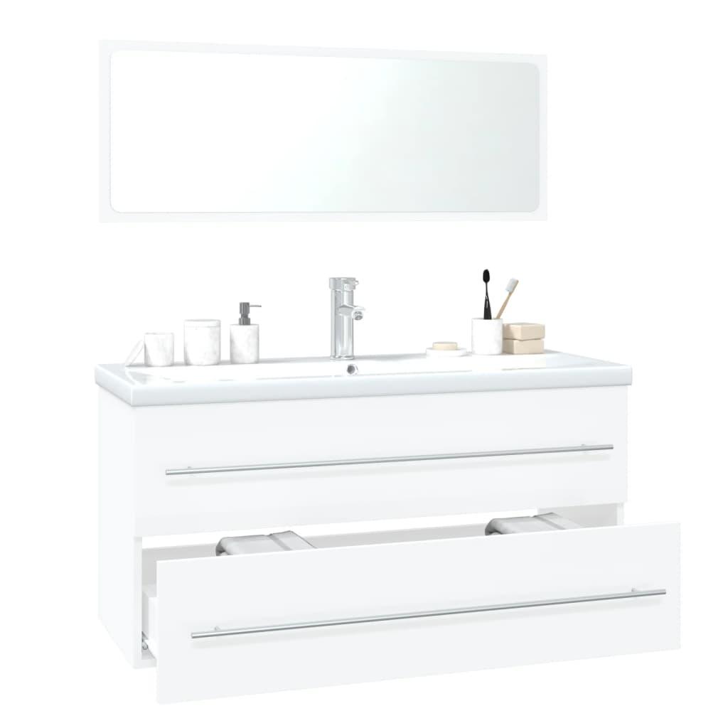 Bathroom Furniture Set High Gloss White Engineered Wood
