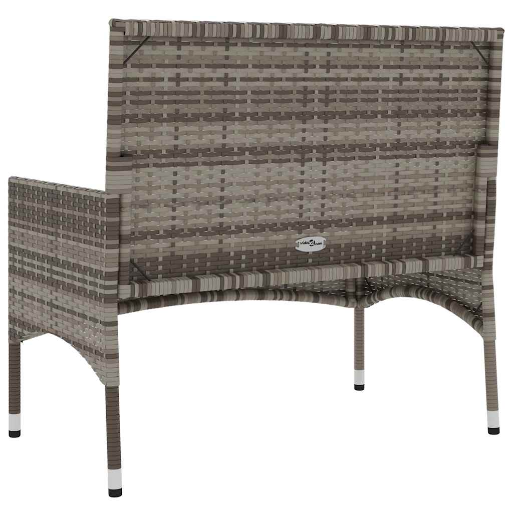 2-Seater Garden Bench with Cushions Grey Poly Rattan