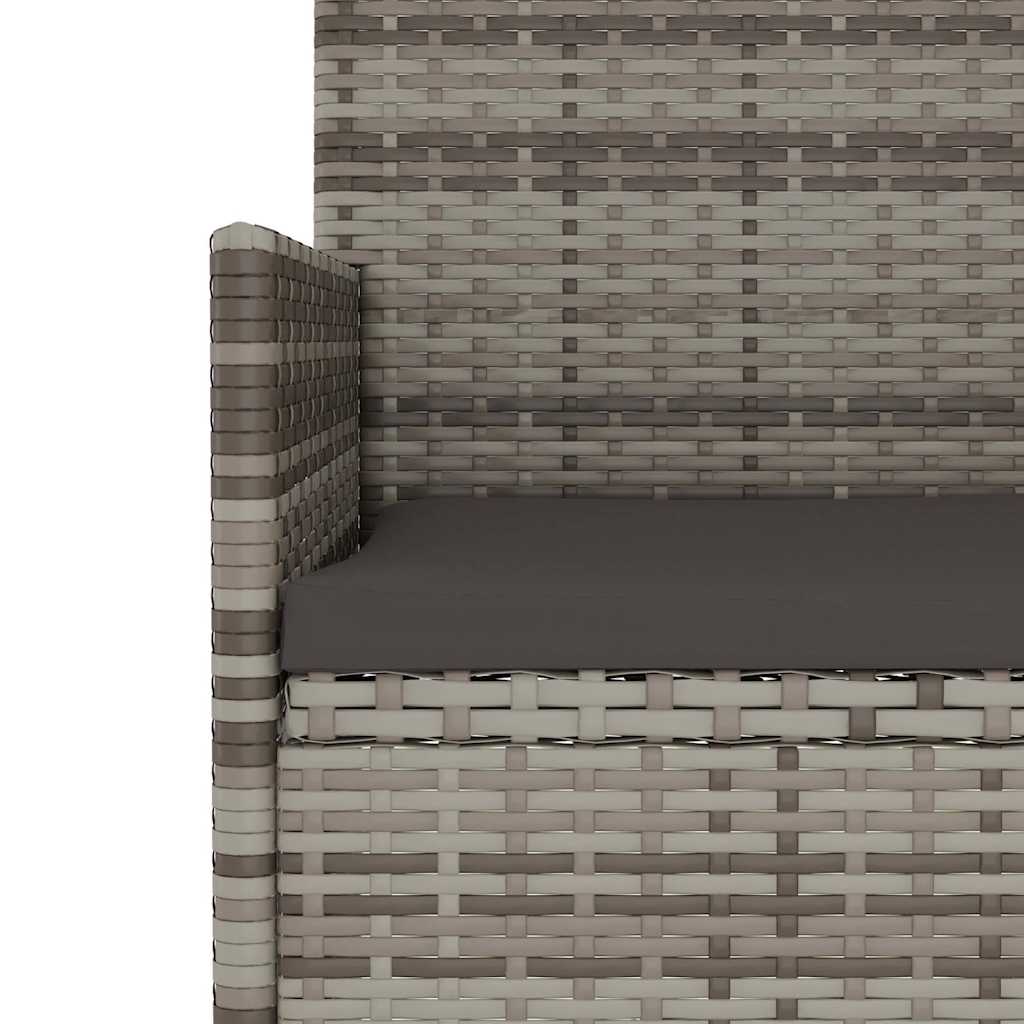 2-Seater Garden Bench with Cushions Grey Poly Rattan