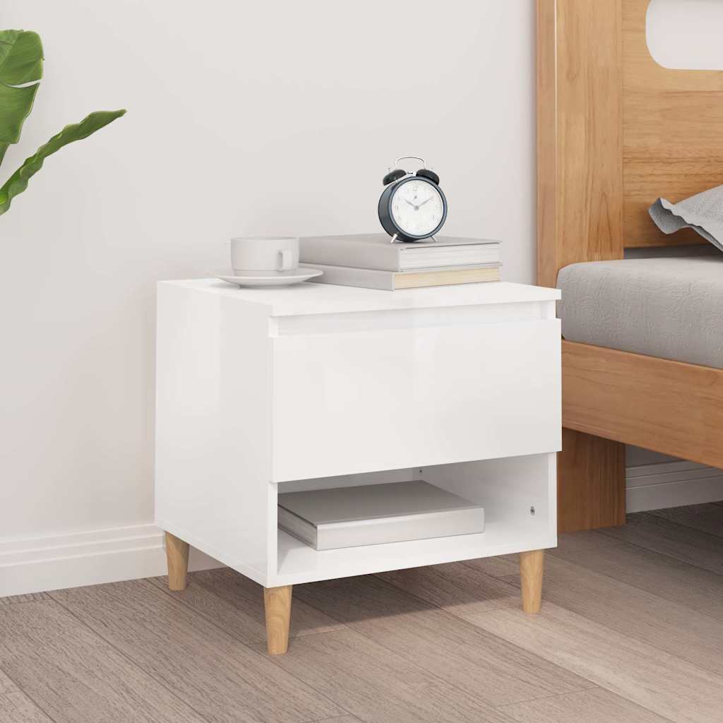 Bedside Table High Gloss White 50x46x50 cm Engineered Wood