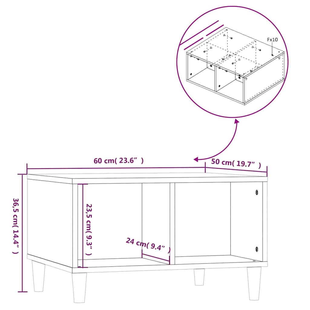 Coffee Table Concrete Grey 60x50x36.5 cm Engineered Wood