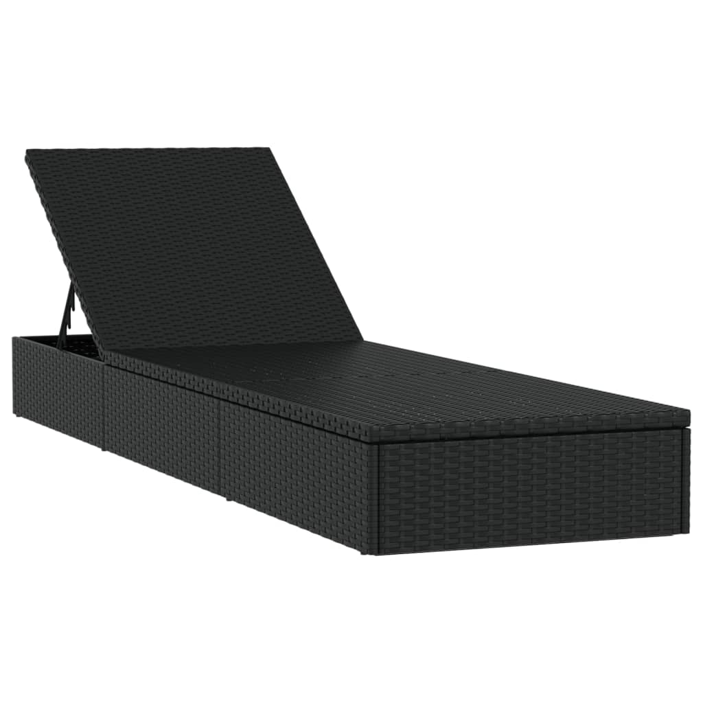 Sunbeds 2 pcs with Table Black Poly Rattan
