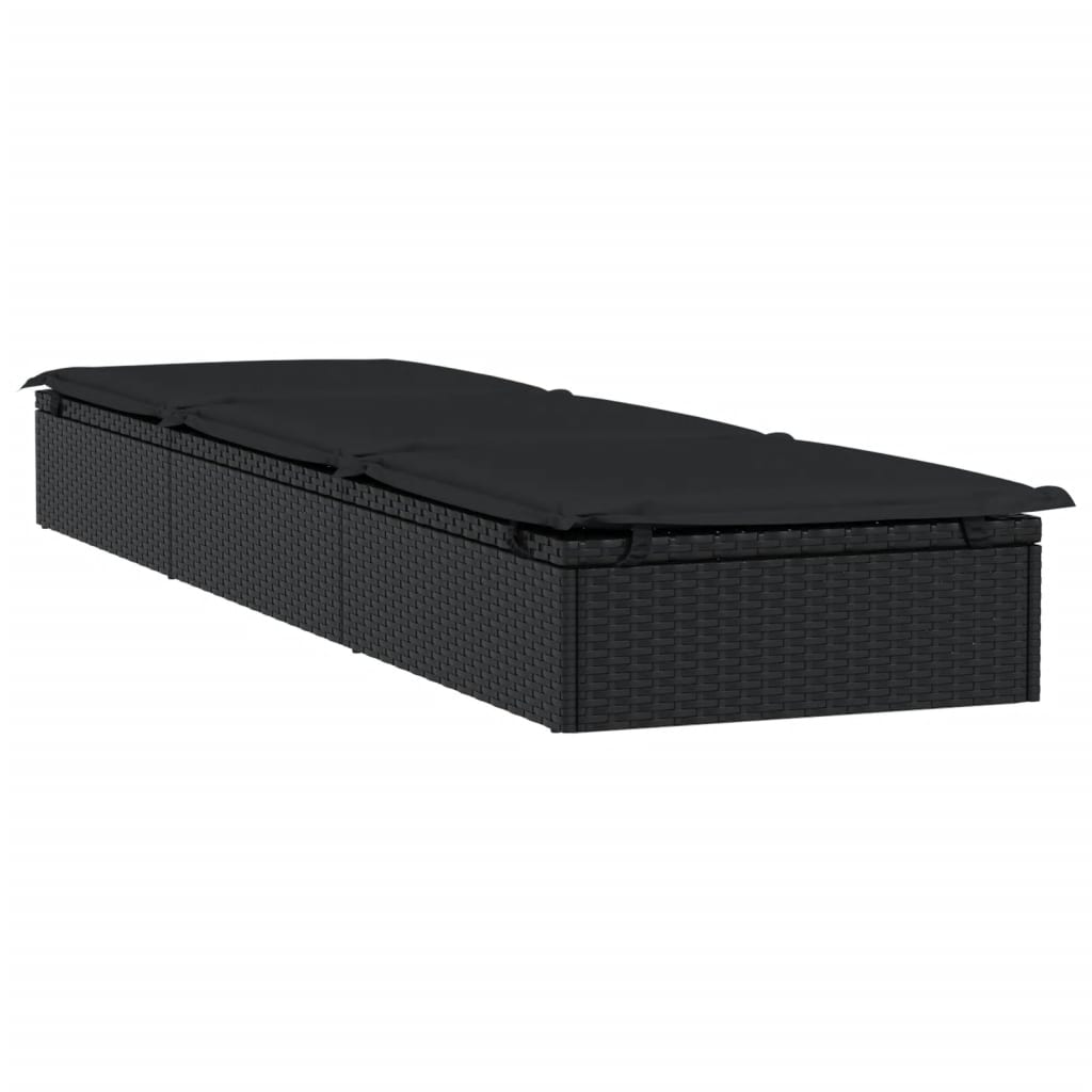 Sunbeds 2 pcs with Table Black Poly Rattan