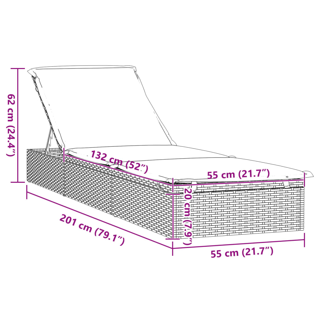 Sunbeds 2 pcs with Table Black Poly Rattan