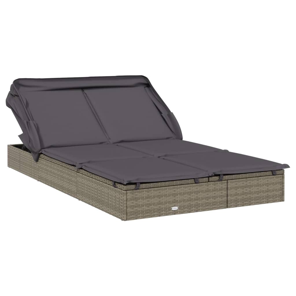 2-Person Sunbed with Foldable Roof Grey 213x118x97 cm
