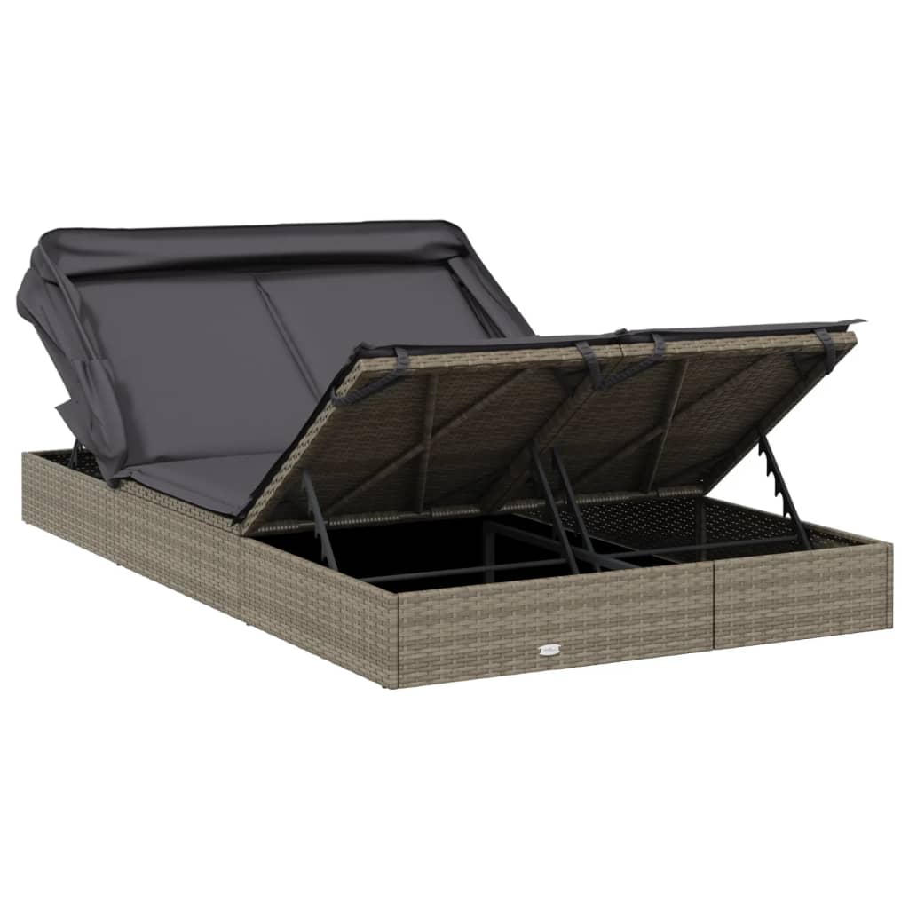 2-Person Sunbed with Foldable Roof Grey 213x118x97 cm