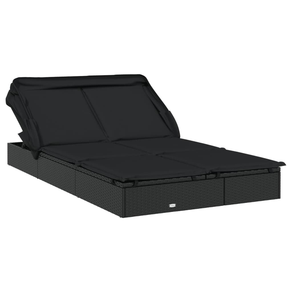 2-Person Sunbed with Foldable Roof Black 213x118x97 cm