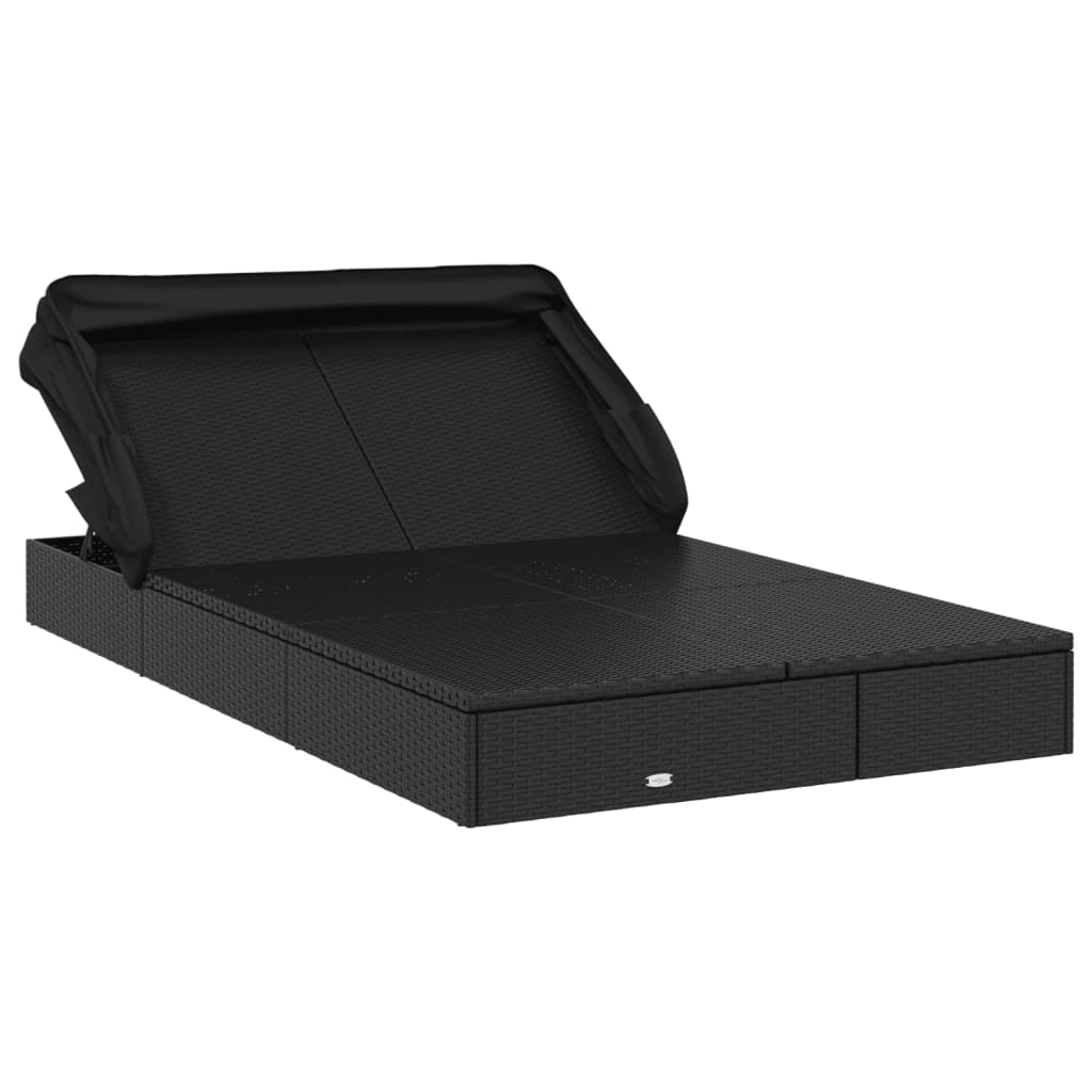 2-Person Sunbed with Foldable Roof Black 213x118x97 cm