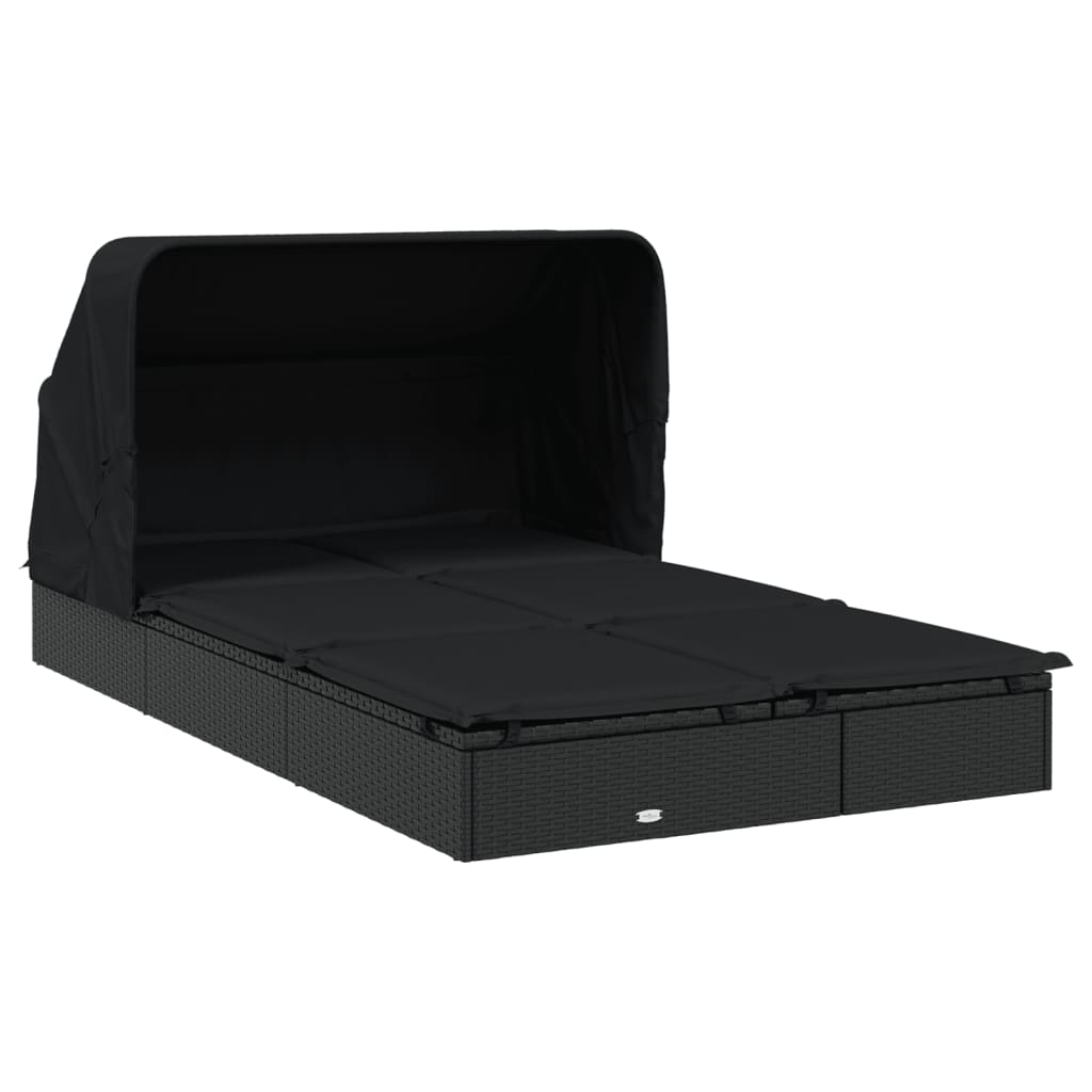 2-Person Sunbed with Foldable Roof Black 213x118x97 cm