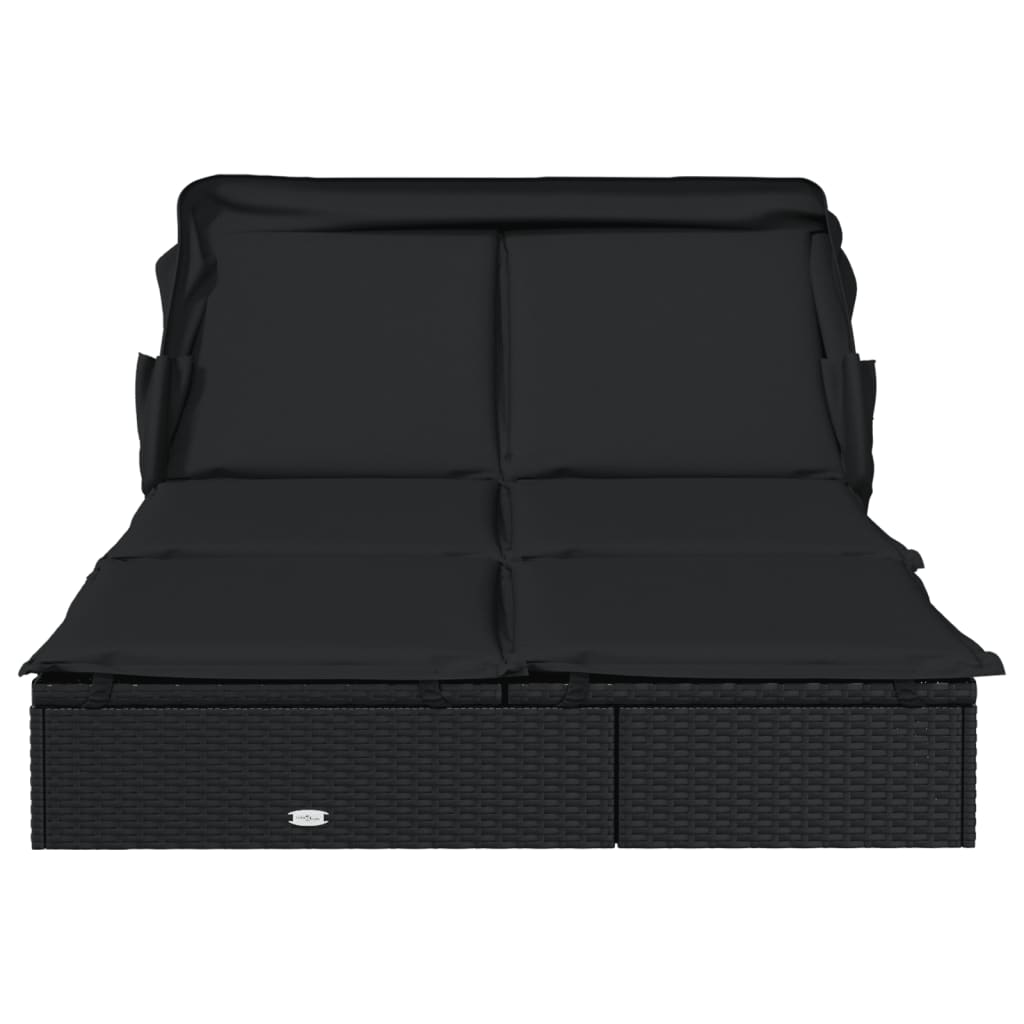 2-Person Sunbed with Foldable Roof Black 213x118x97 cm
