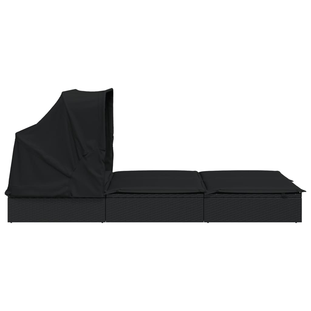 2-Person Sunbed with Foldable Roof Black 213x118x97 cm