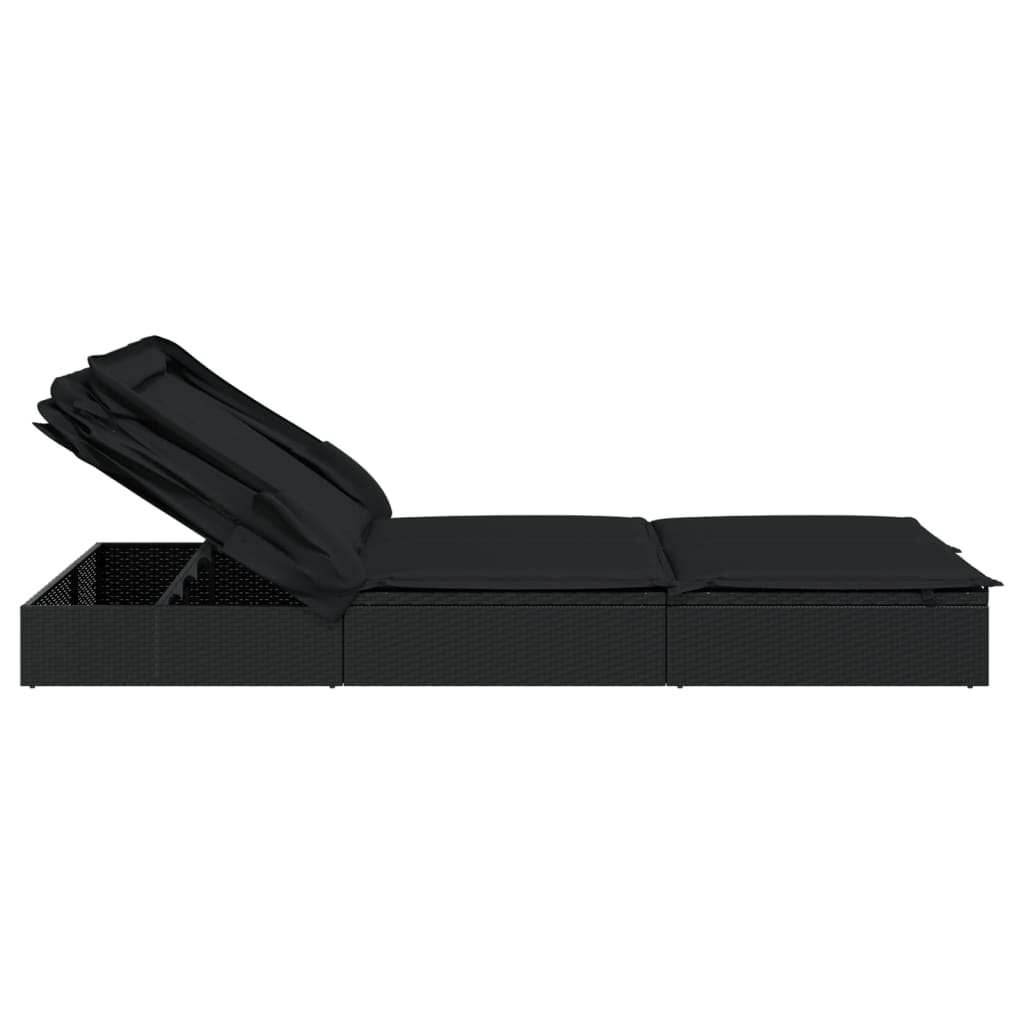 2-Person Sunbed with Foldable Roof Black 213x118x97 cm