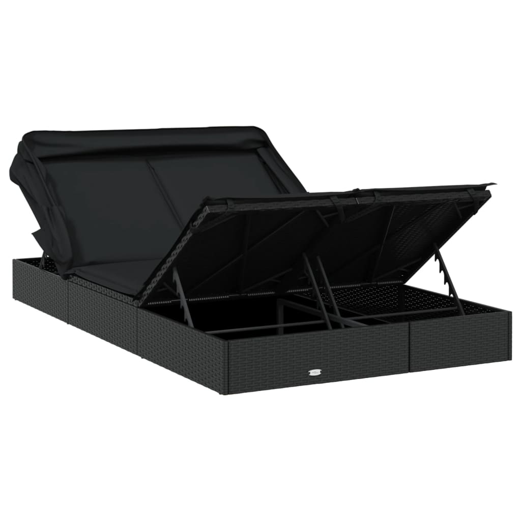 2-Person Sunbed with Foldable Roof Black 213x118x97 cm