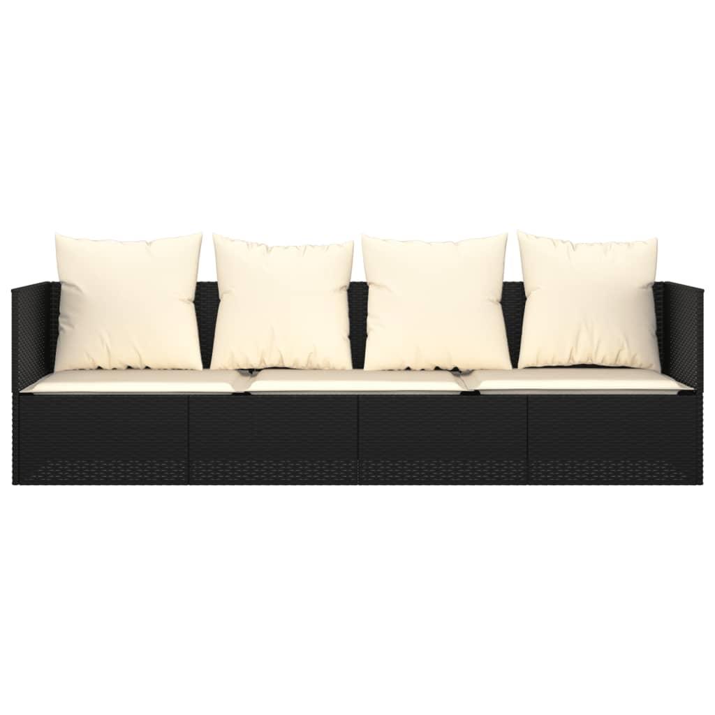 Outdoor Lounge Bed with Cushions Black Poly Rattan