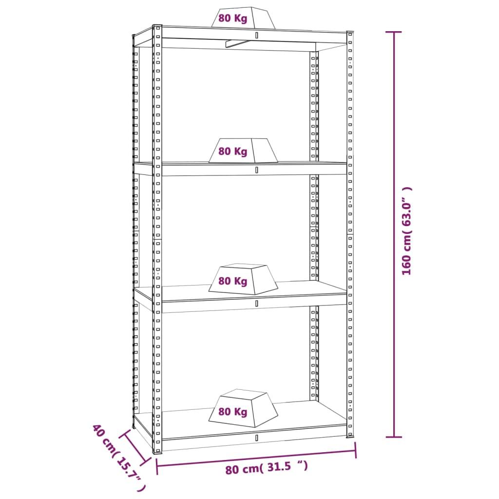 4-Layer Shelves 4 pcs Silver Steel&Engineered Wood