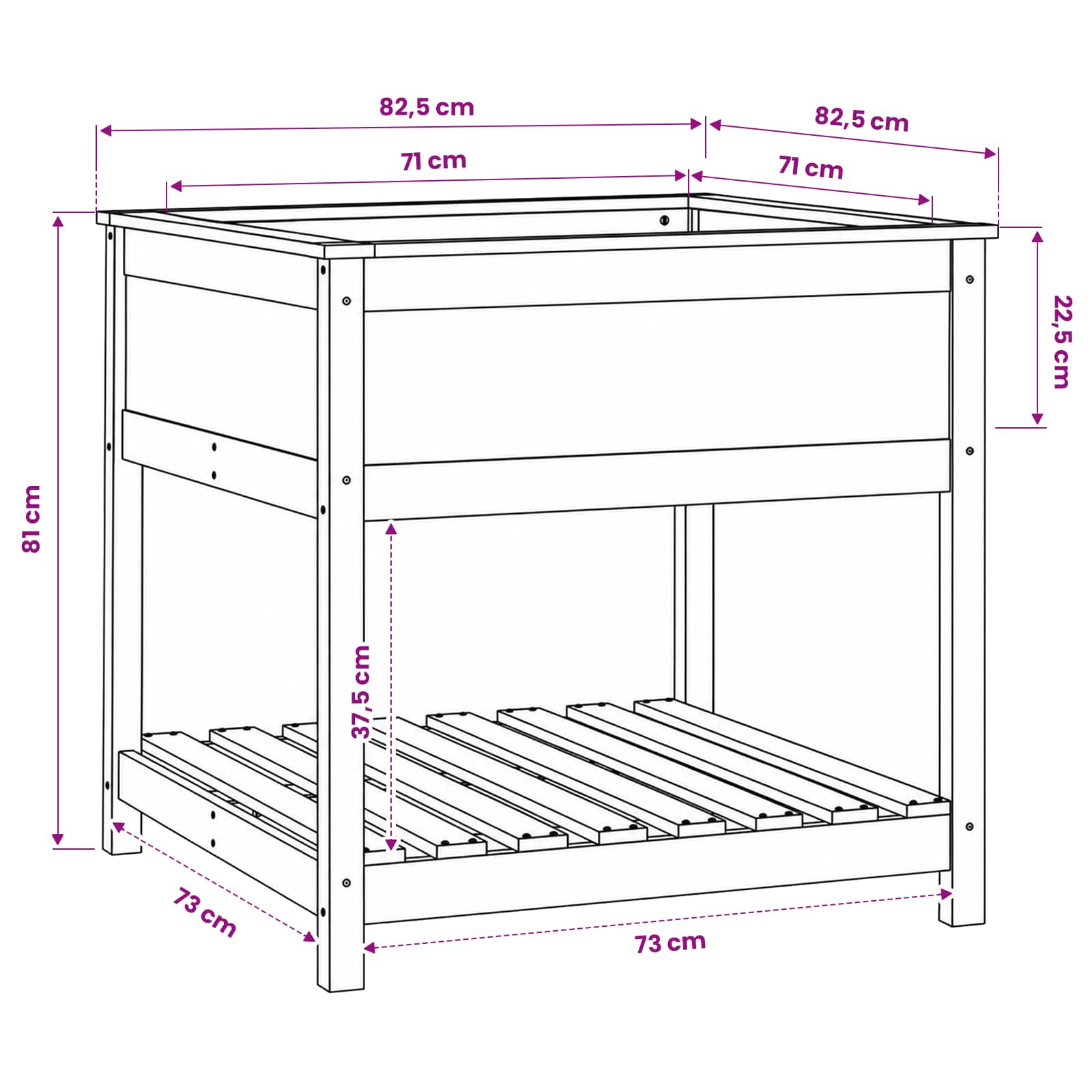 Planter with Shelf White 82.5x82.5x81 cm Solid Wood Pine