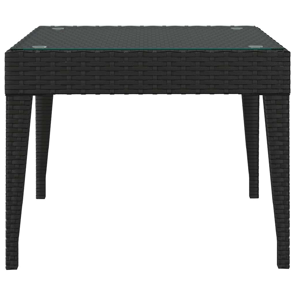 Side Table Black 50x50x38 cm Poly Rattan and Tempered Glass