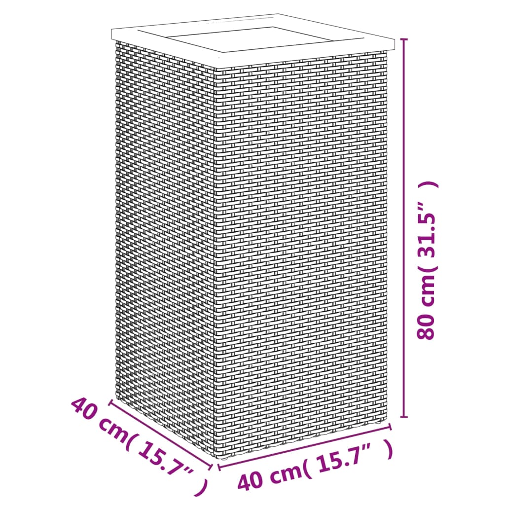 Planter Black 40x40x80 cm Poly Rattan