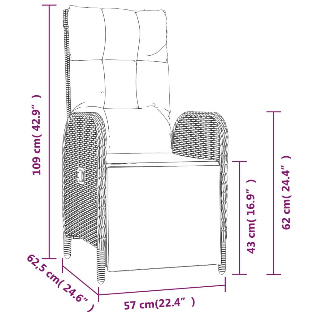 Garden Reclining Chairs 2 pcs with Table Grey Poly Rattan