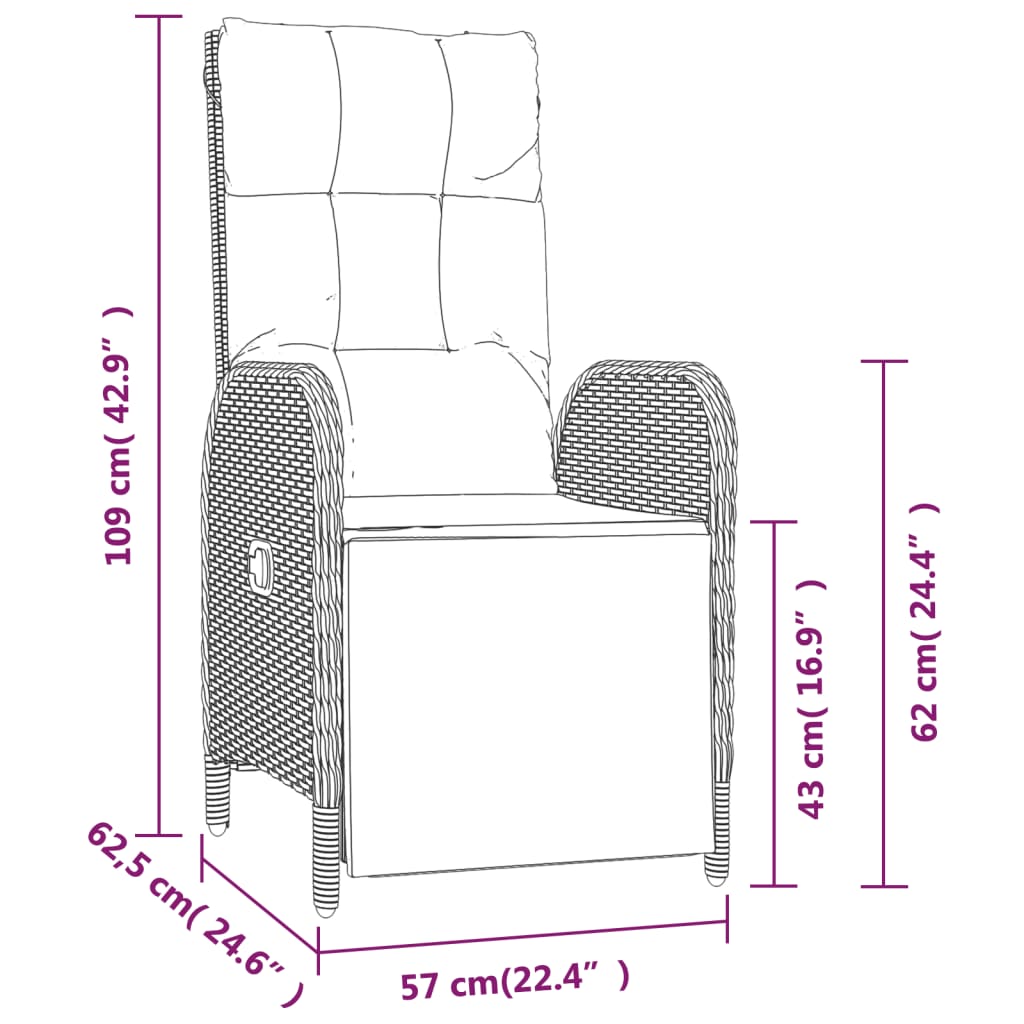 Garden Reclining Chairs 2 pcs with Table Black Poly Rattan