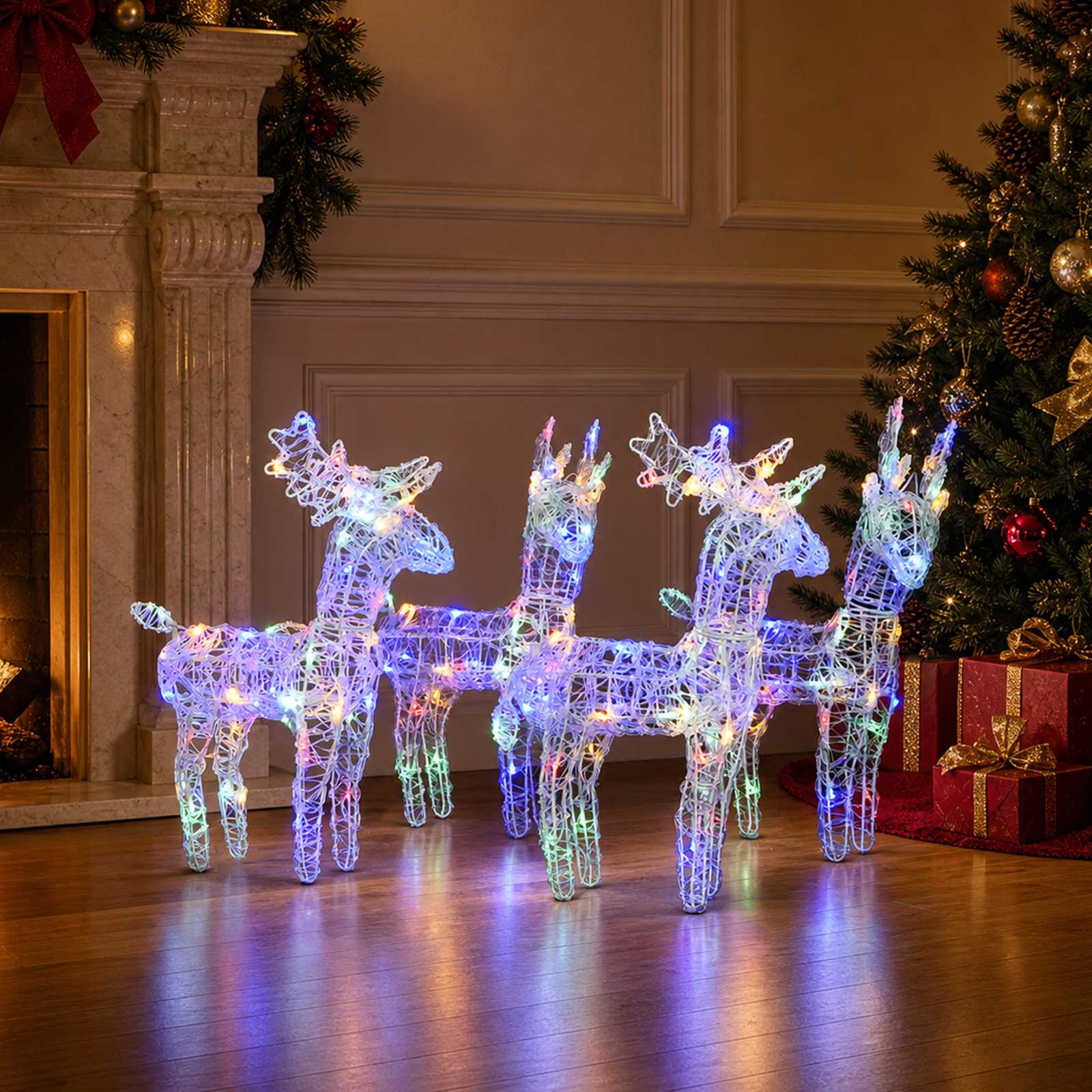 Christmas Reindeers 4 pcs Multicolour 160 LEDs Acrylic