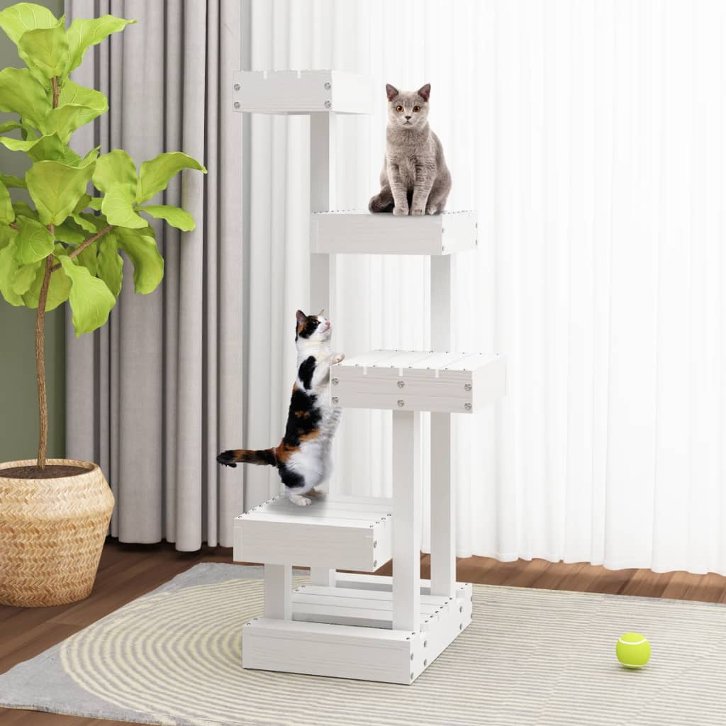 Cat Tree White 45,5x49x103 cm Solid Wood Pine