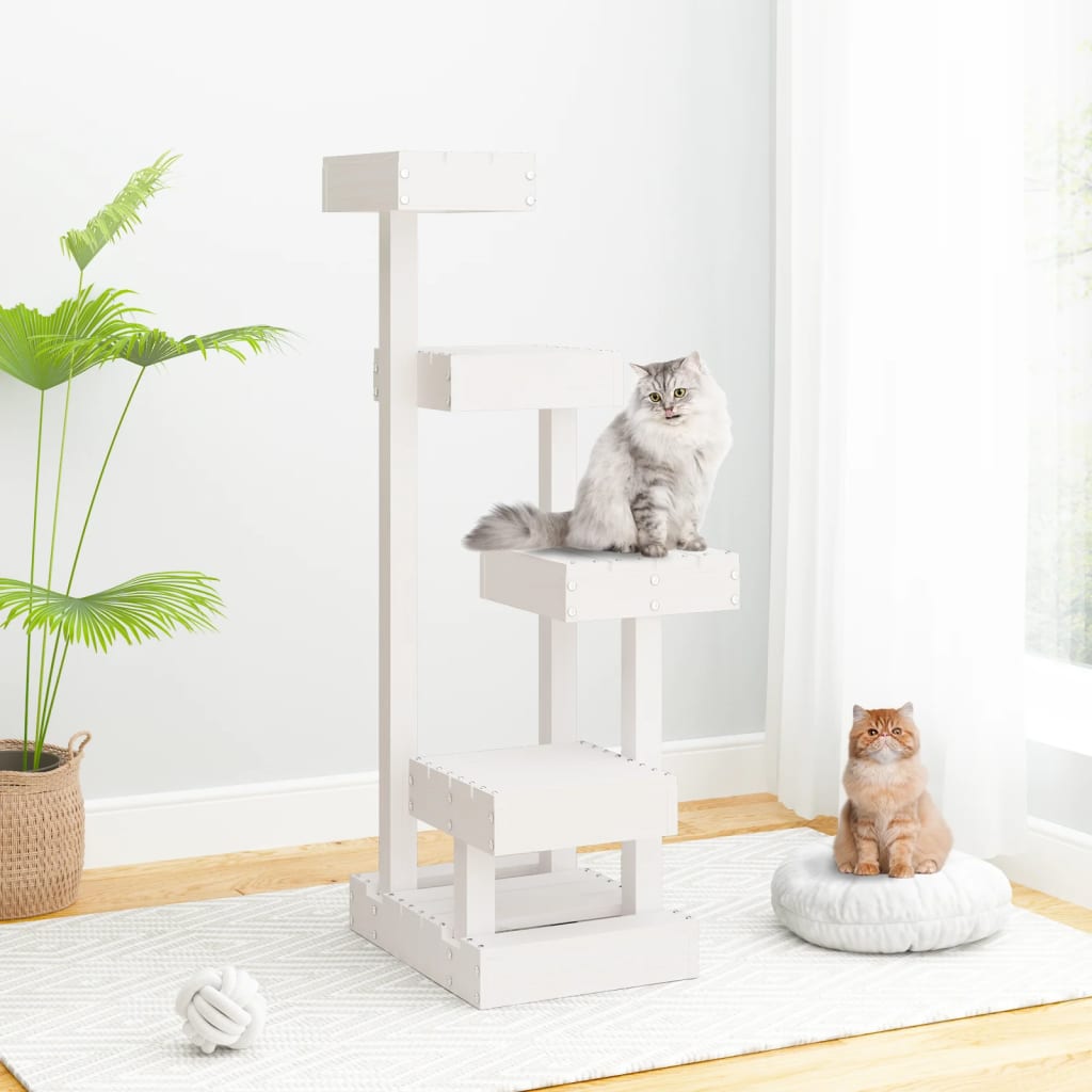 Cat Tree White 45,5x49x103 cm Solid Wood Pine