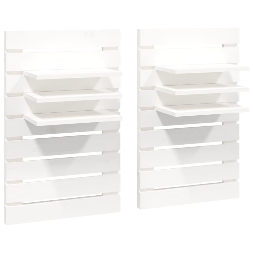 Wall-mounted Bedside Shelves 2 pcs White Solid Wood Pine