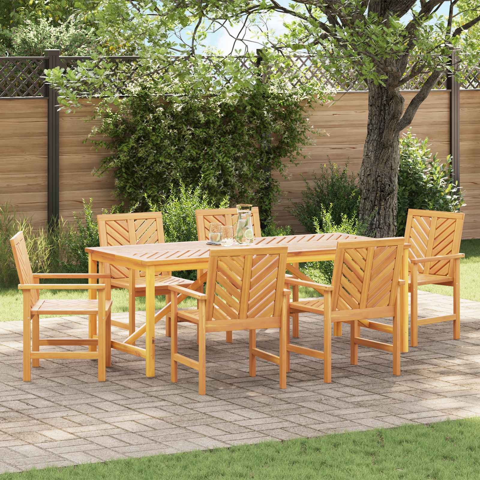 Garden Dining Set 7 pcs Brown Solid Acacia Wood