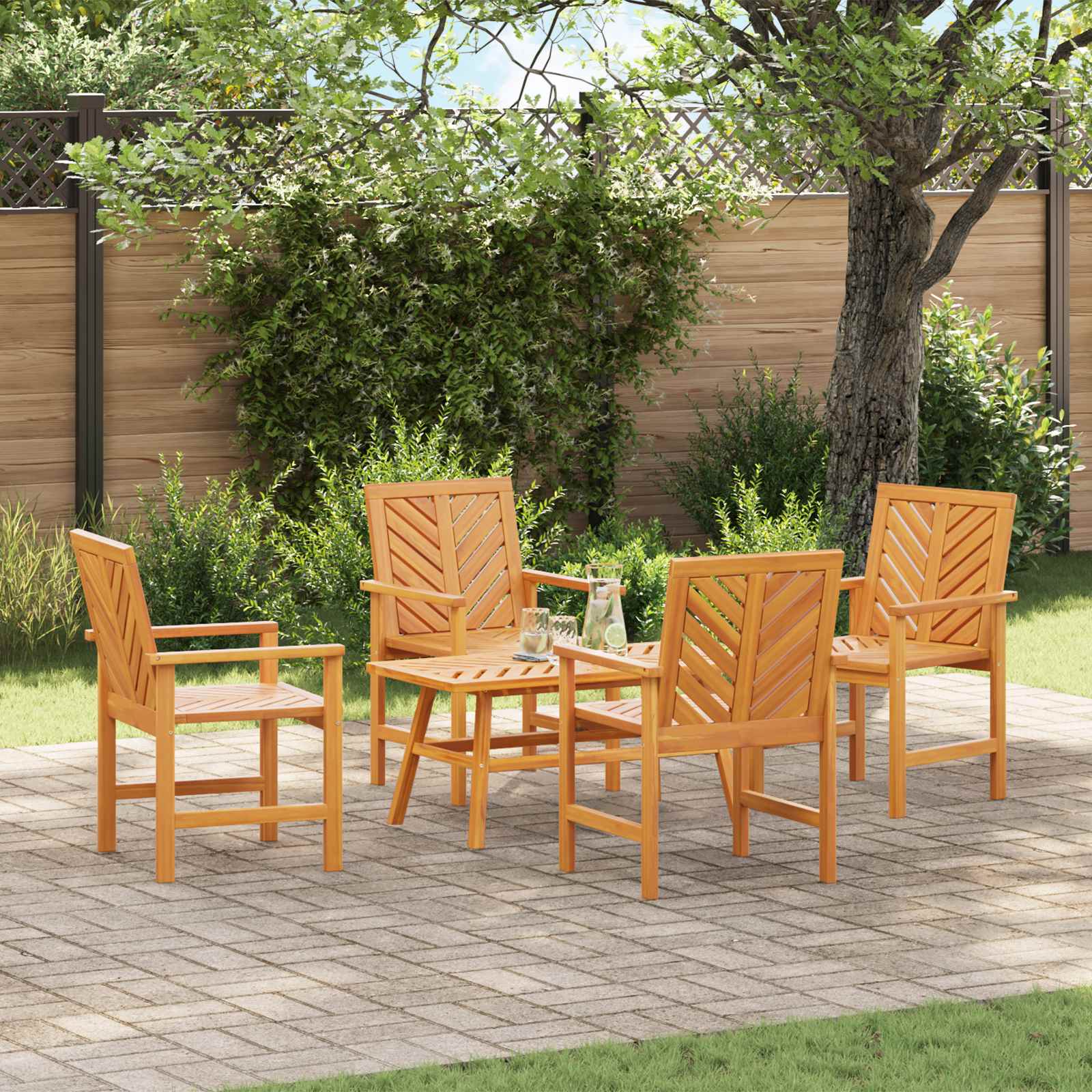 Garden Lounge Set 5 pcs Brown Solid Acacia Wood