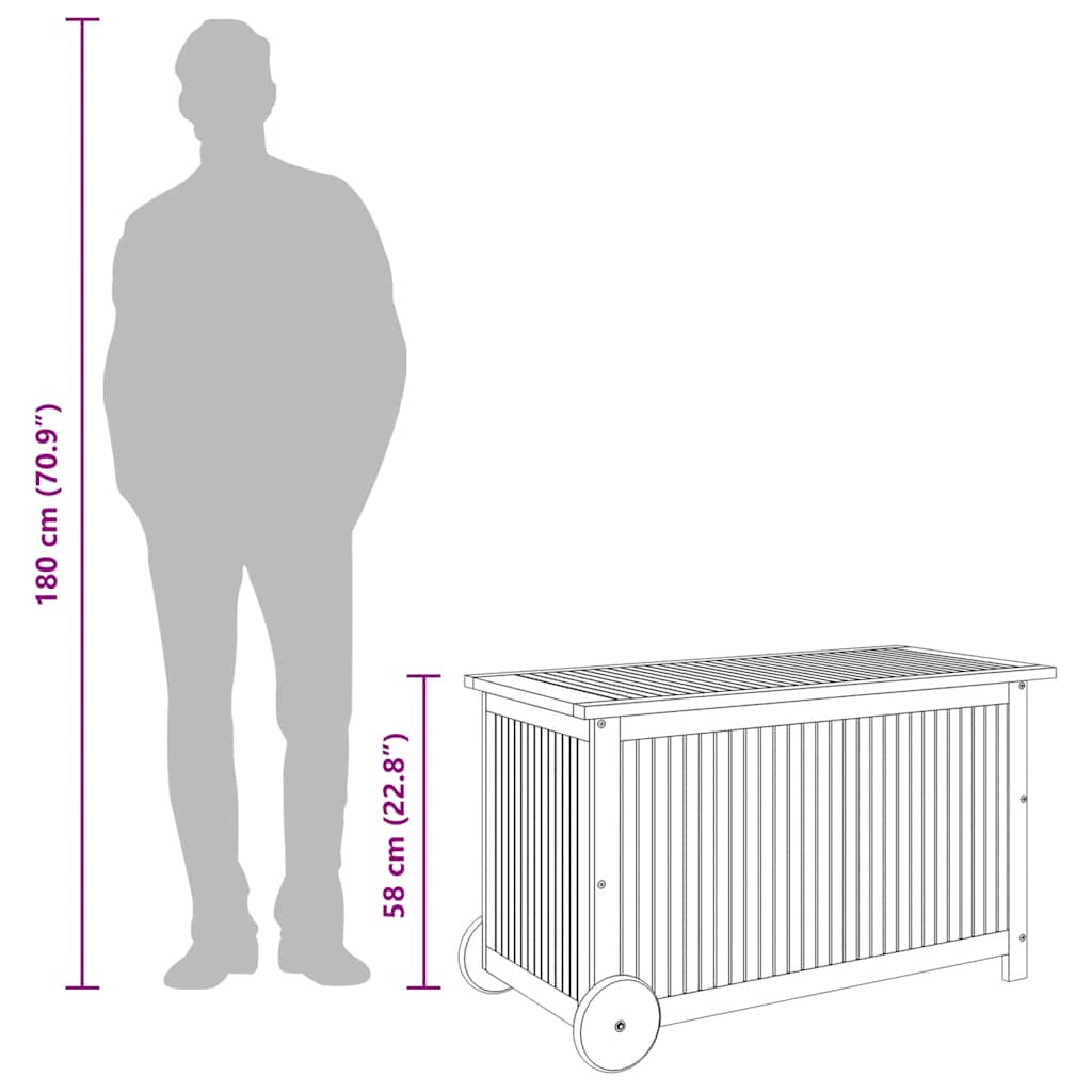 Garden Storage Box with Wheels 90x50x58 cm Solid Wood Acacia