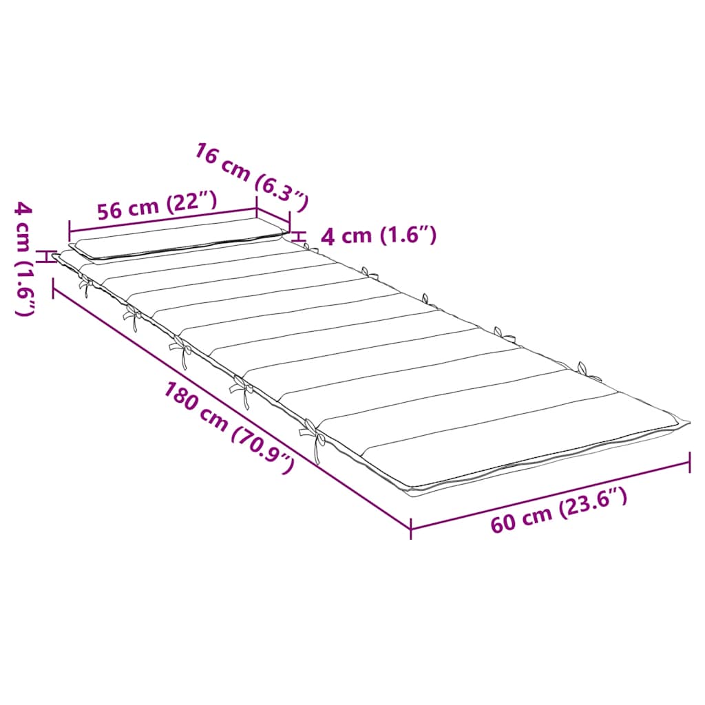 Sun Lounger Cushion Black 180x60x4 cm Oxford Fabric