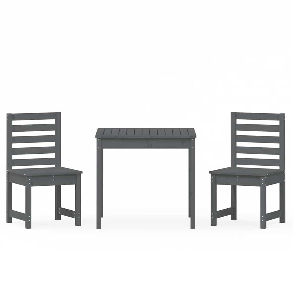 3 Piece Garden Bistro Set Grey Solid Wood Pine