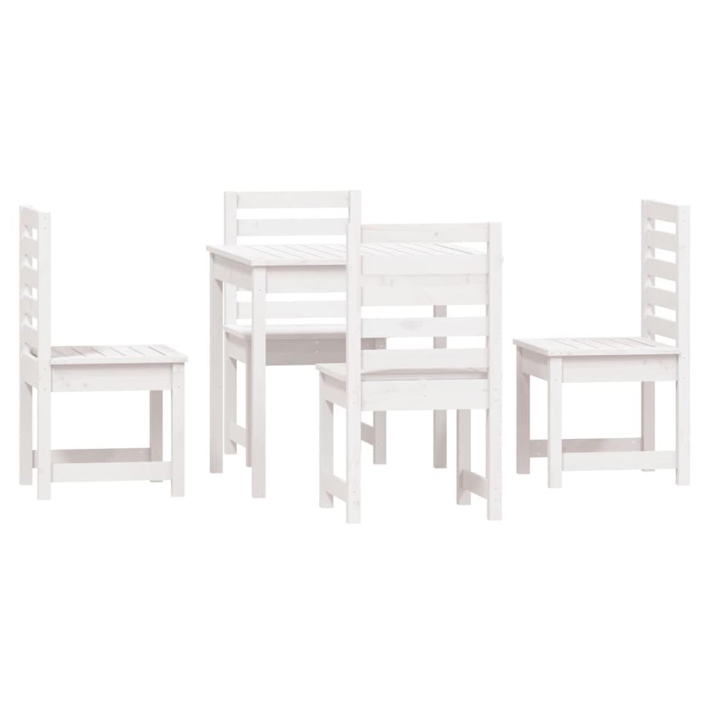 5 Piece Garden Dining Set White Solid Wood Pine