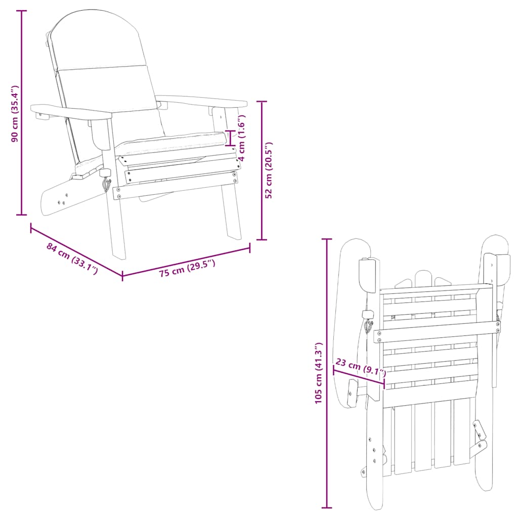 Adirondack Garden Chair with Cushions Solid Wood Acacia