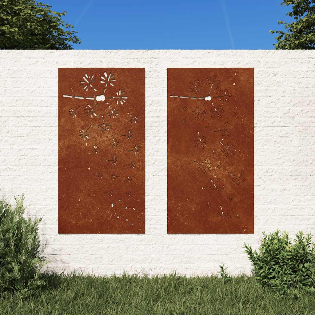 Garden Wall Decorations 2pcs 105x55cm Corten Steel Flower Design