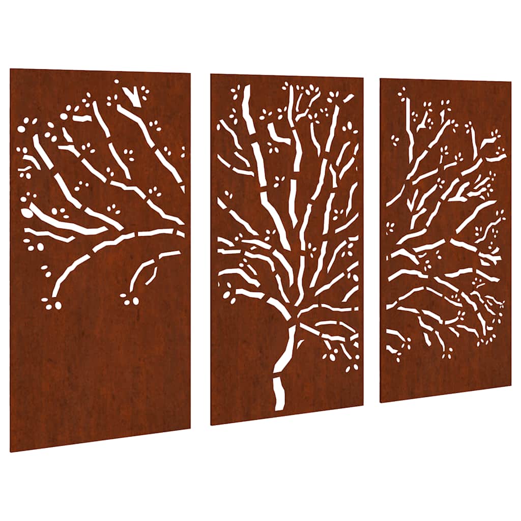 Garden Wall Decorations 3 pcs 105x55 cm Corten Steel Tree Design