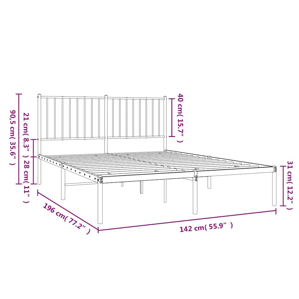 Metal Bed Frame without Mattress with Headboard White 135x190 cm