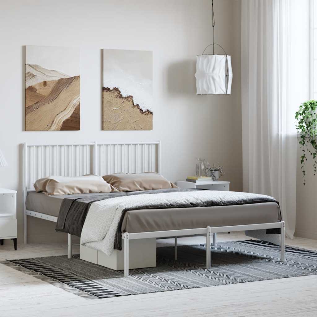 Metal Bed Frame without Mattress with Headboard White 135x190 cm