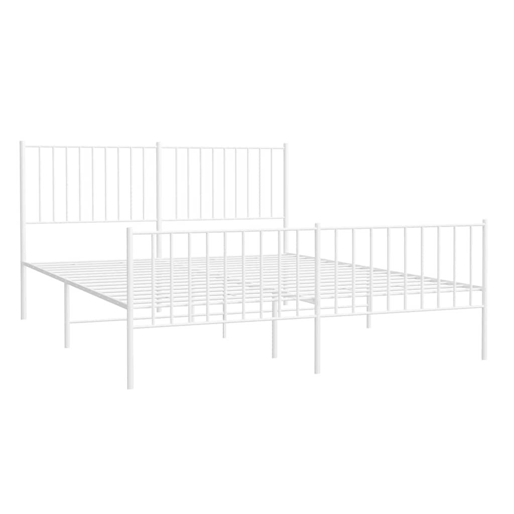 Metal Bed Frame without Mattress with Footboard White 150x200 cm