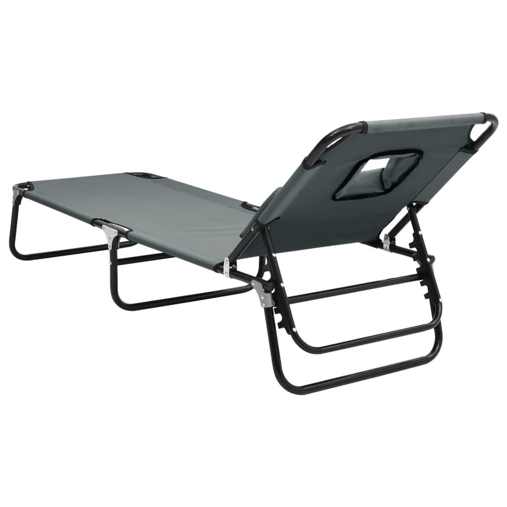 Folding Sun Lounger Grey Oxford Fabric and Powder-coated Steel