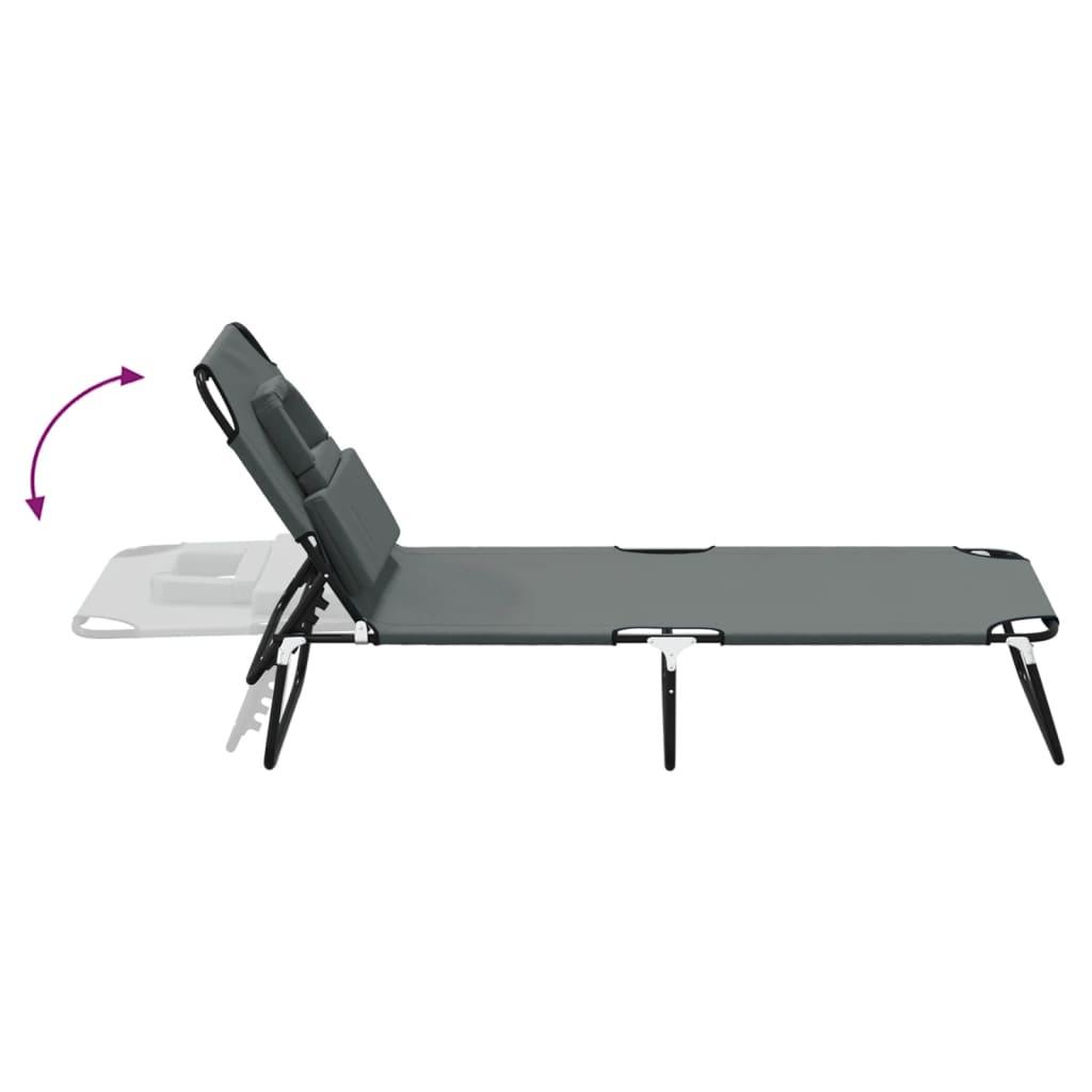 Folding Sun Lounger Grey Oxford Fabric and Powder-coated Steel