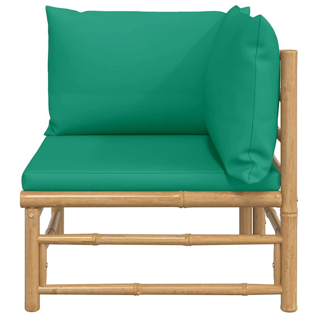 Garden Corner Sofa with Green Cushions Bamboo