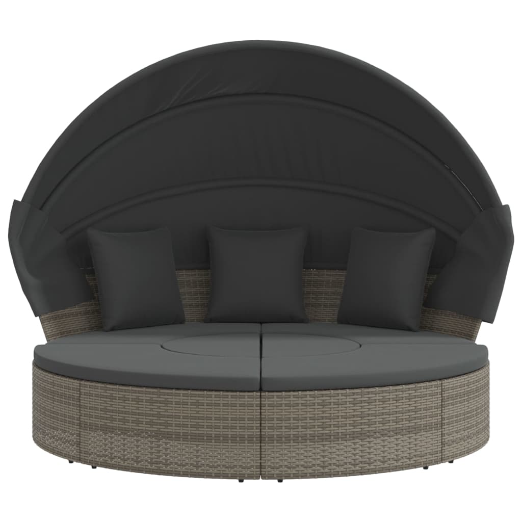 Outdoor Lounge Bed with Canopy and Cushions Grey Poly Rattan