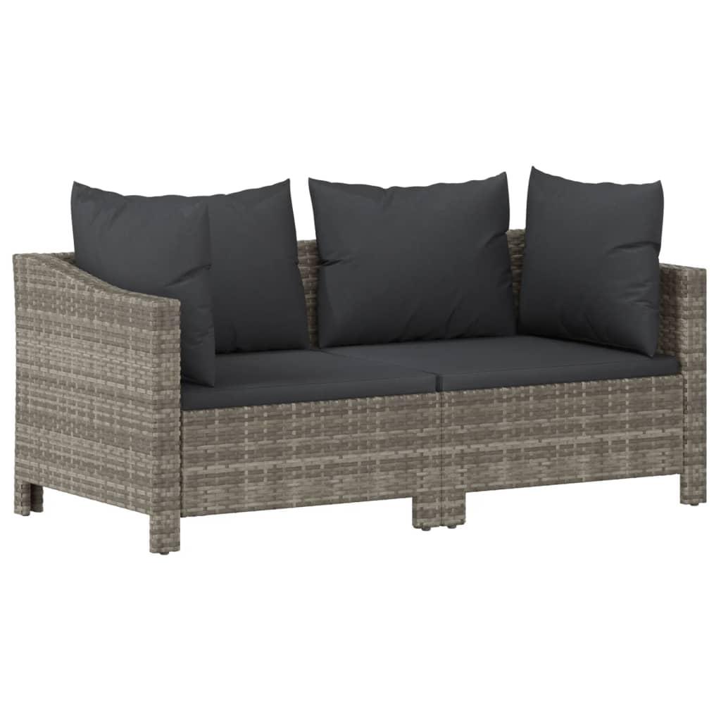 2 Piece Garden Lounge Set with Cushions Grey Poly Rattan