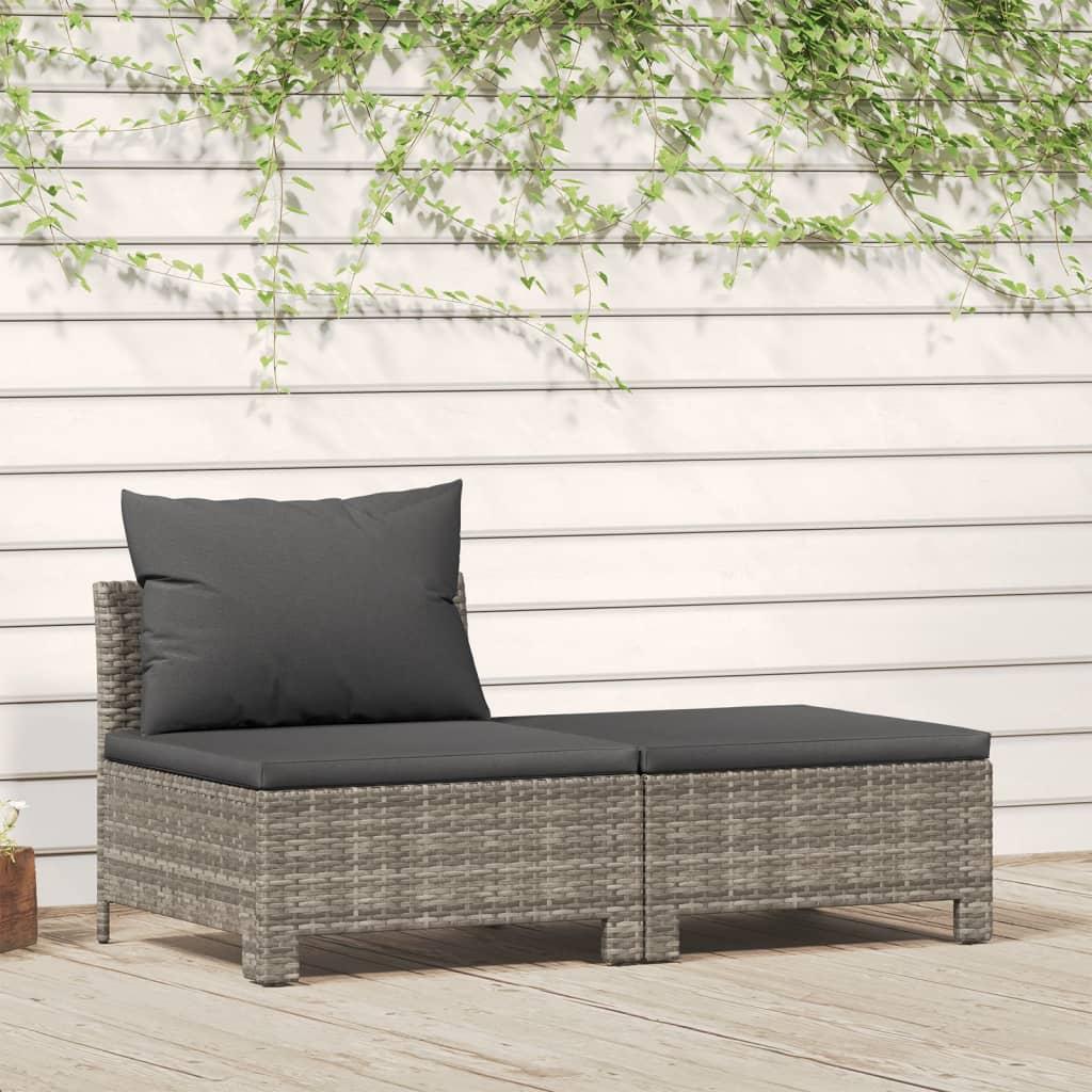 2 Piece Garden Lounge Set with Cushions Grey Poly Rattan