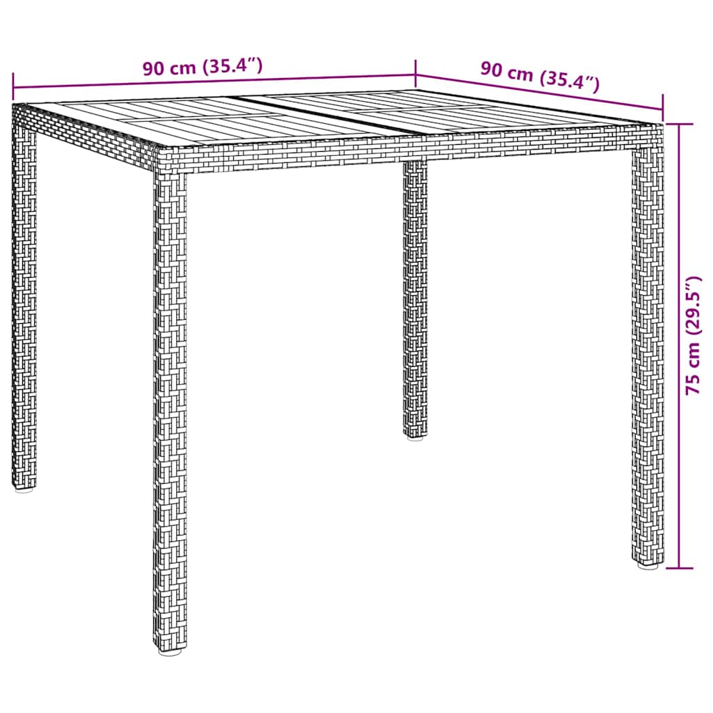 Garden Table Grey 90 x 90 x 75 cm Poly Rattan