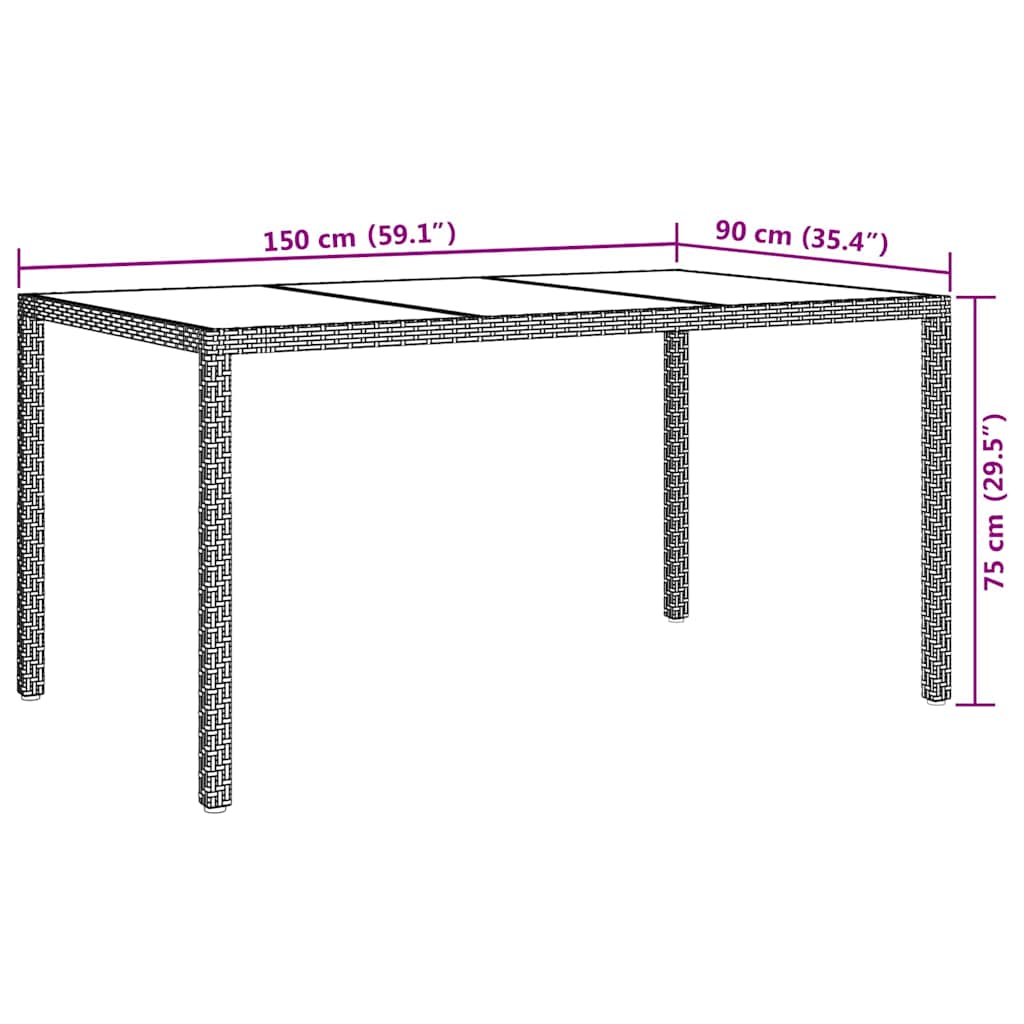 Garden Table Brown 150 x 90 x 75 cm Poly Rattan
